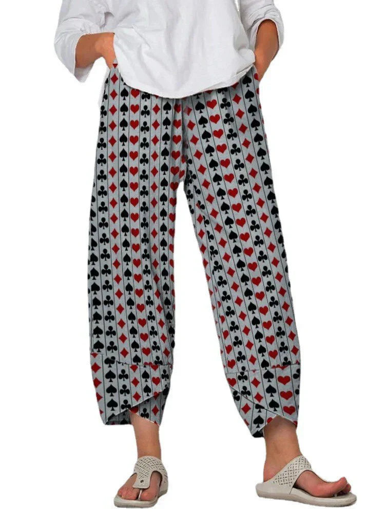 Linda - Pantalon court ample à taille basse pour femmes, imprimé avec surpiqûres, gris