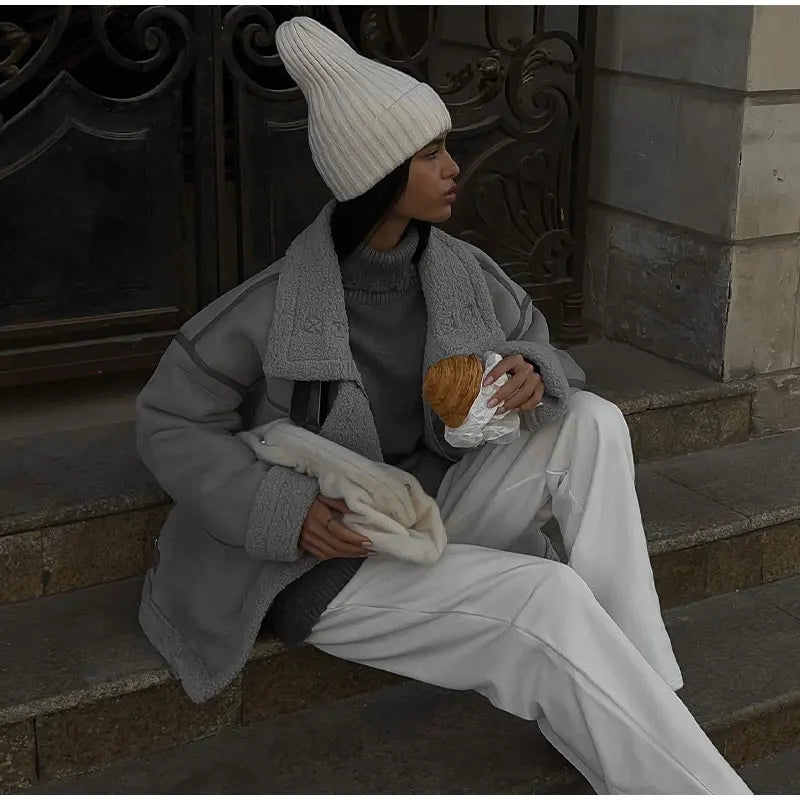 Sentra | Veste Épaisse et Chic à Coupe Ample avec Motif Ligné Gris Foncé