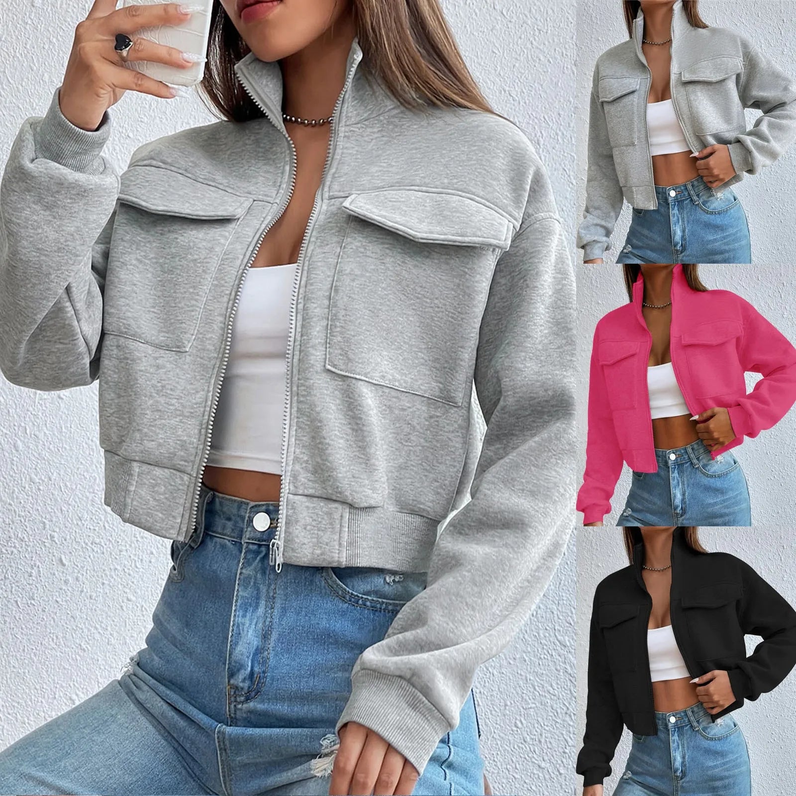 Crop-Top Zip-Up Élégant pour Femme Printemps | Mia