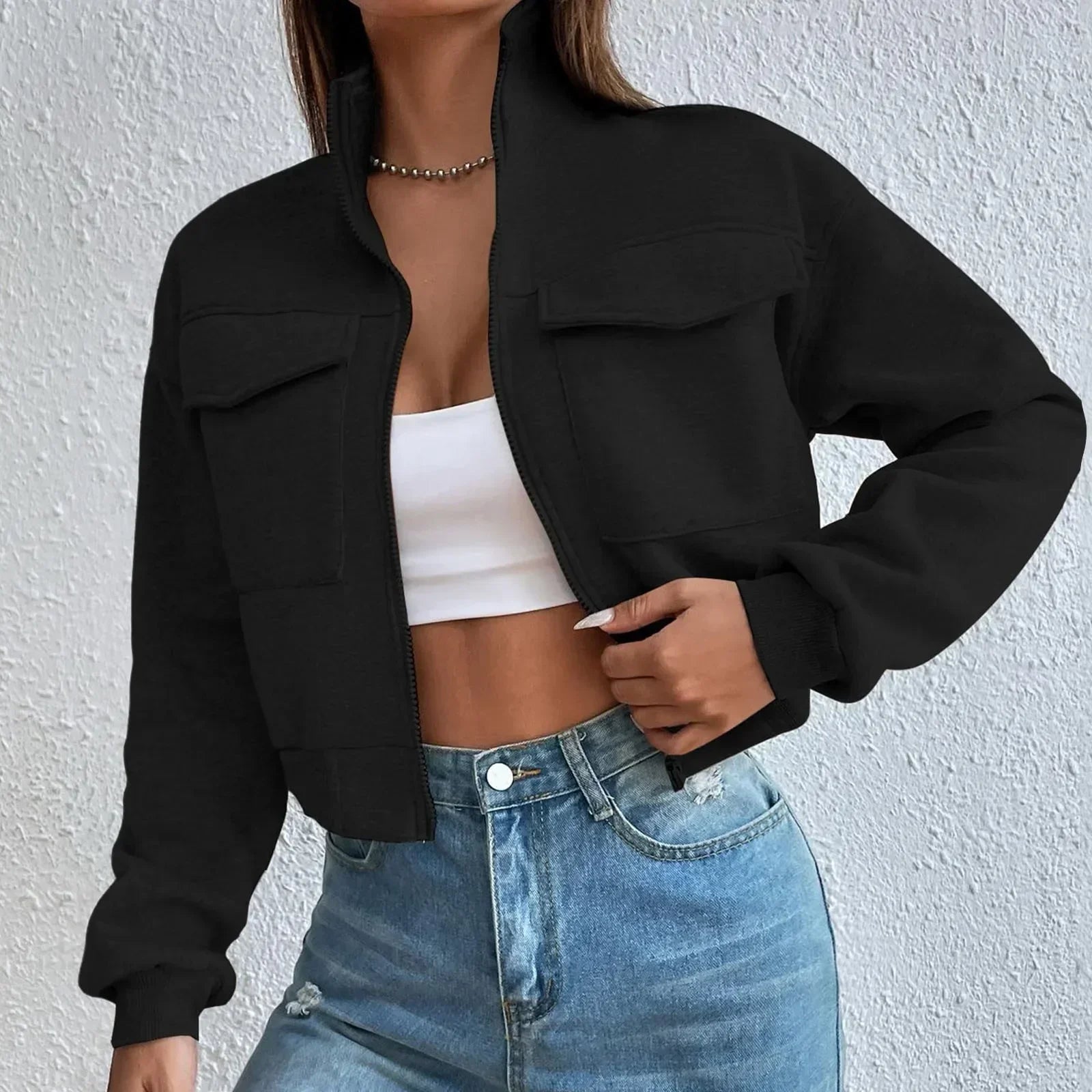 Crop-Top Zip-Up Élégant pour Femme Printemps | Mia