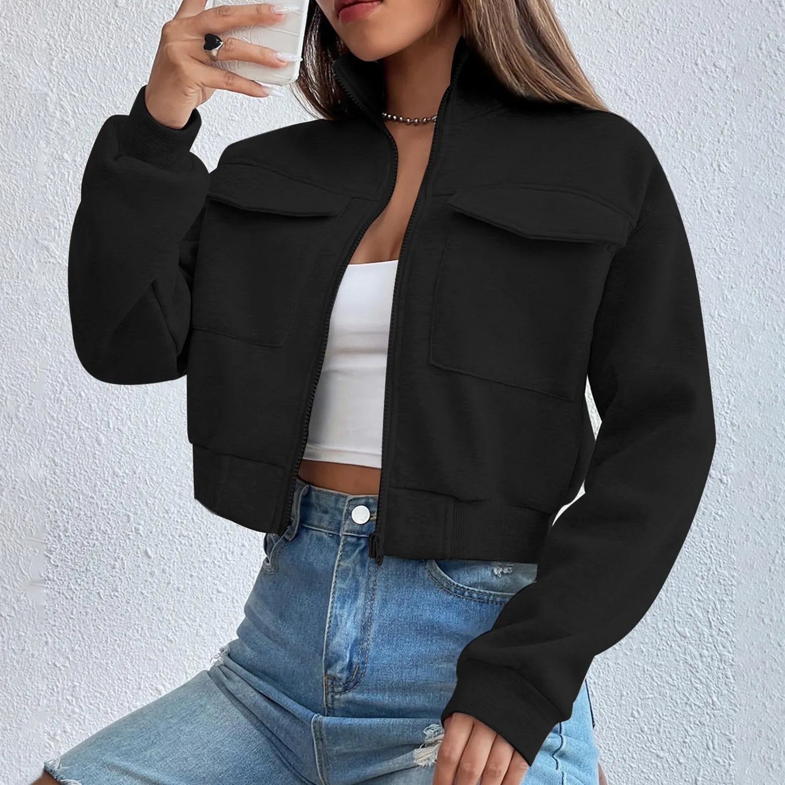 Crop-Top Zip-Up Élégant pour Femme Printemps | Mia