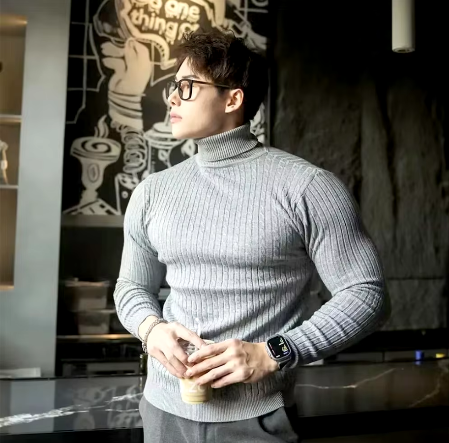 Gaëlle - Pull pour hommes à col montant tricoté, confortable et chaud, idéal pour l'automne et l'hiver