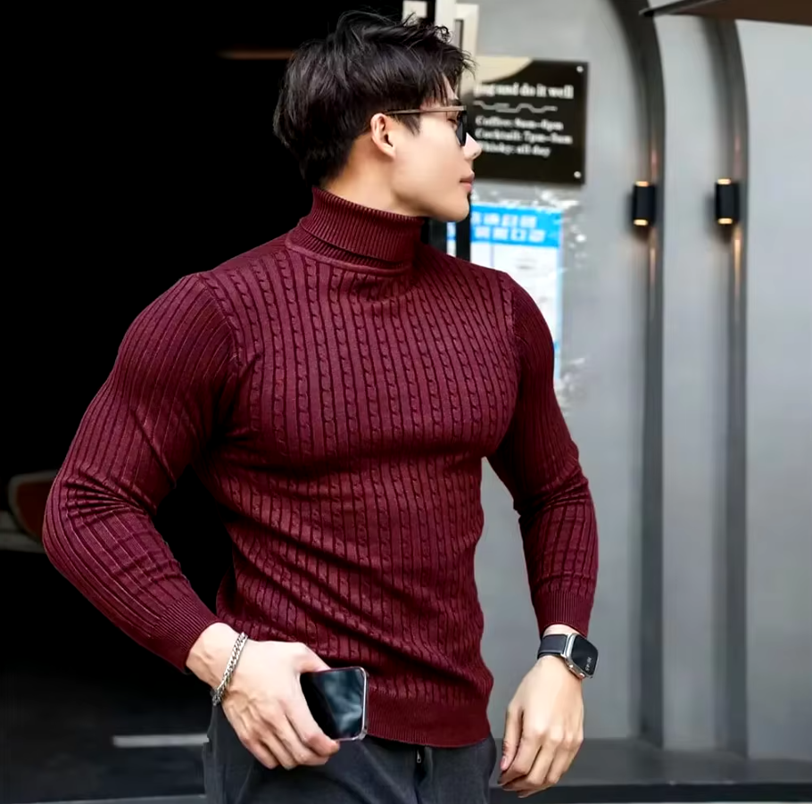 Gaëlle - Pull pour hommes à col montant tricoté, confortable et chaud, idéal pour l'automne et l'hiver