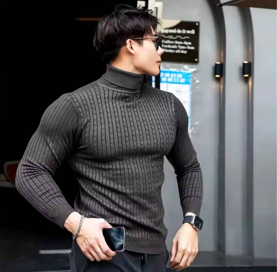 Gaëlle - Pull pour hommes à col montant tricoté, confortable et chaud, idéal pour l'automne et l'hiver