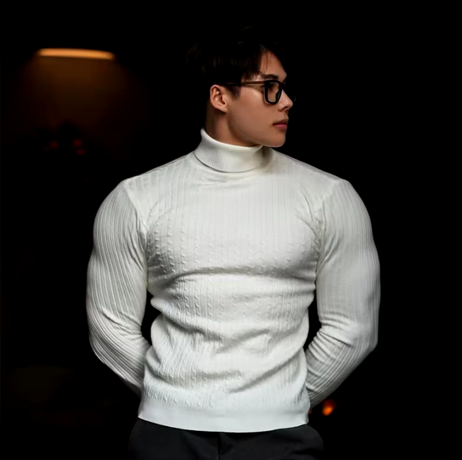 Gaëlle - Pull pour hommes à col montant tricoté, confortable et chaud, idéal pour l'automne et l'hiver