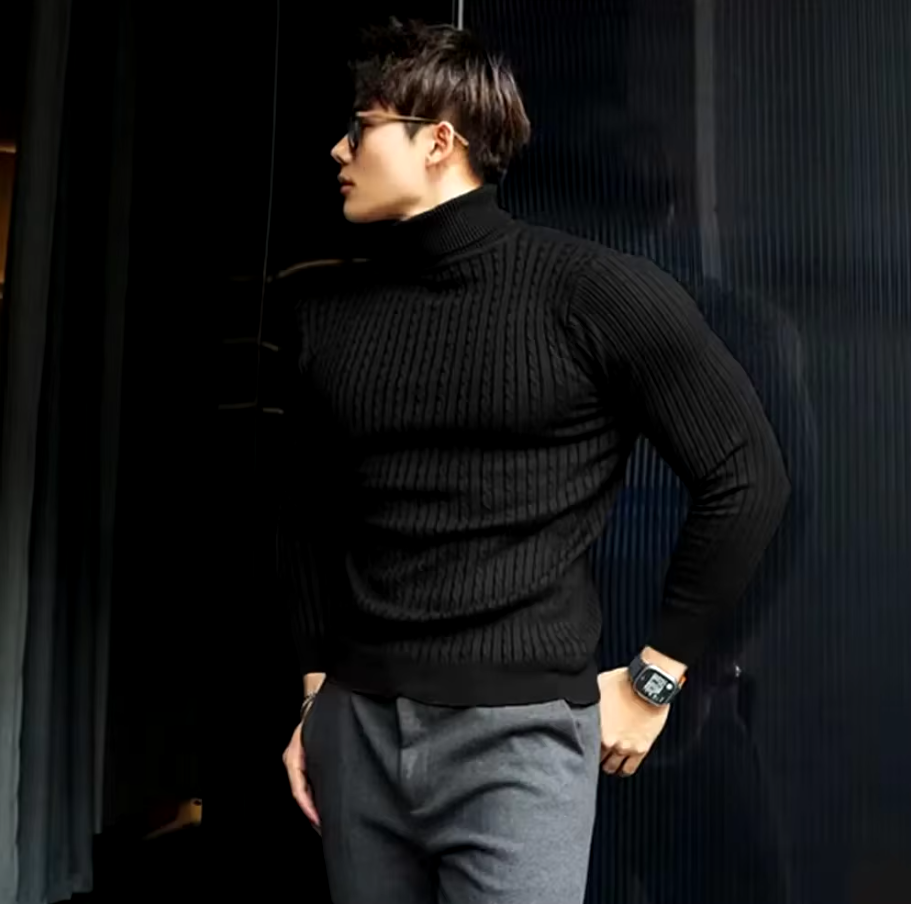 Gaëlle - Pull pour hommes à col montant tricoté, confortable et chaud, idéal pour l'automne et l'hiver