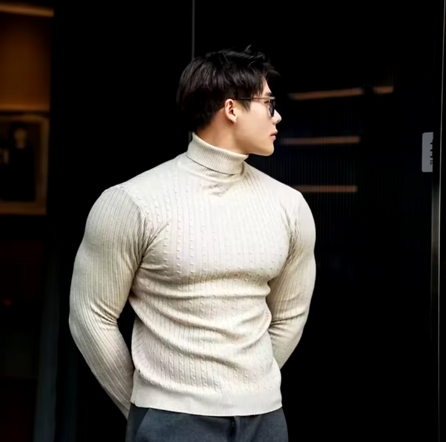 Gaëlle - Pull pour hommes à col montant tricoté, confortable et chaud, idéal pour l'automne et l'hiver