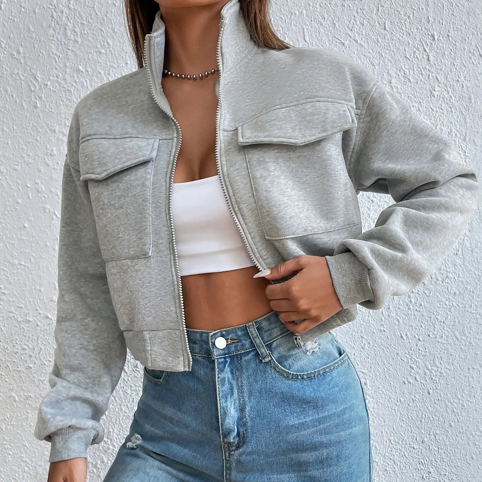 Crop-Top Zip-Up Élégant pour Femme Printemps | Mia