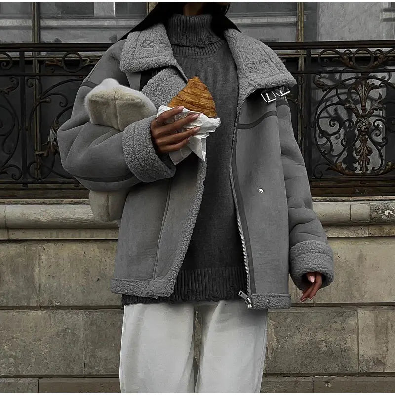 Sentra | Veste Épaisse et Chic à Coupe Ample avec Motif Ligné Gris Foncé