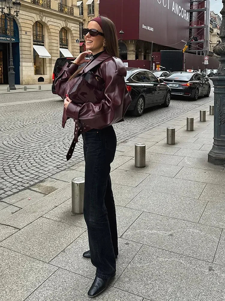 Sinerla | Veste en Cuir Courte et Élégante pour Femme