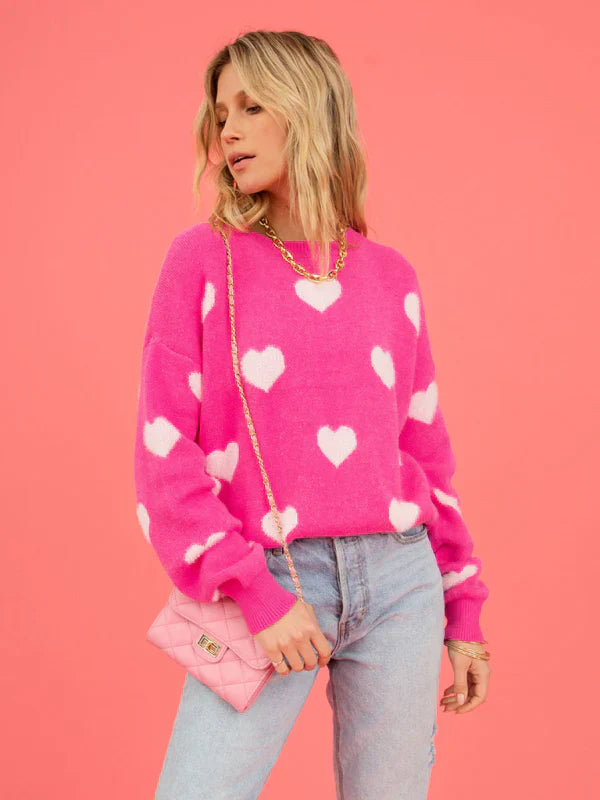 Emily - Pull tricoté avec imprimé coeur
