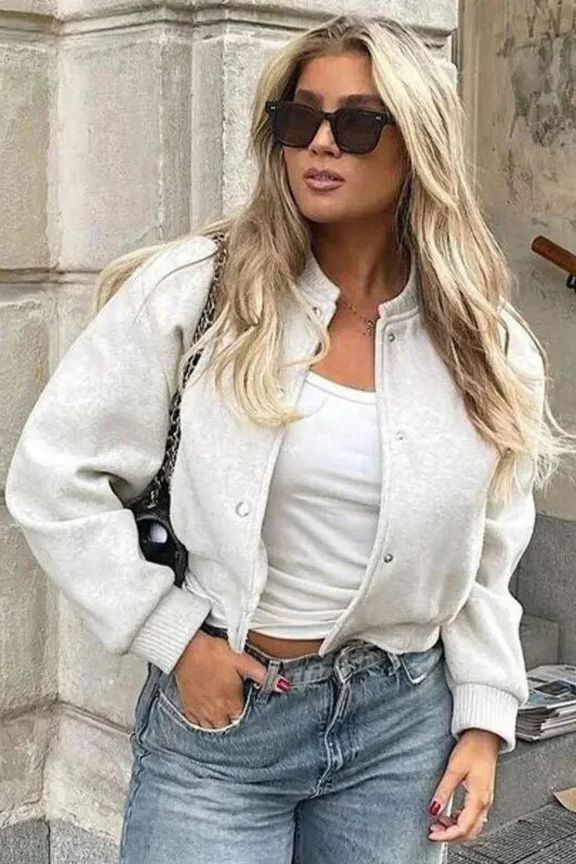 Joycey | Bomber jacket boutonnée unie – Style et confort intemporel