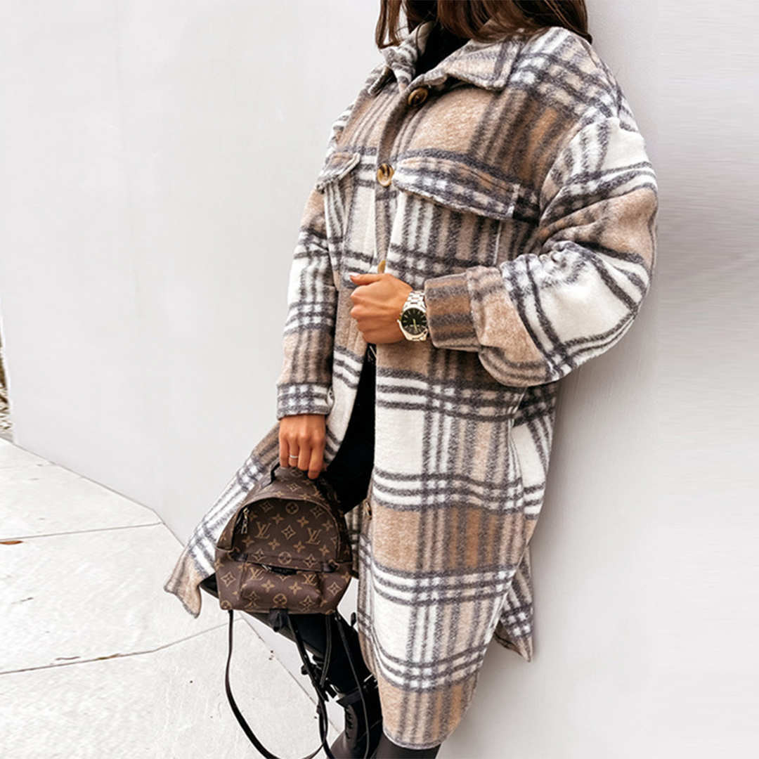 Eleni - Manteau Long à Carreaux pour Femme de la Nouvelle Collection Automne