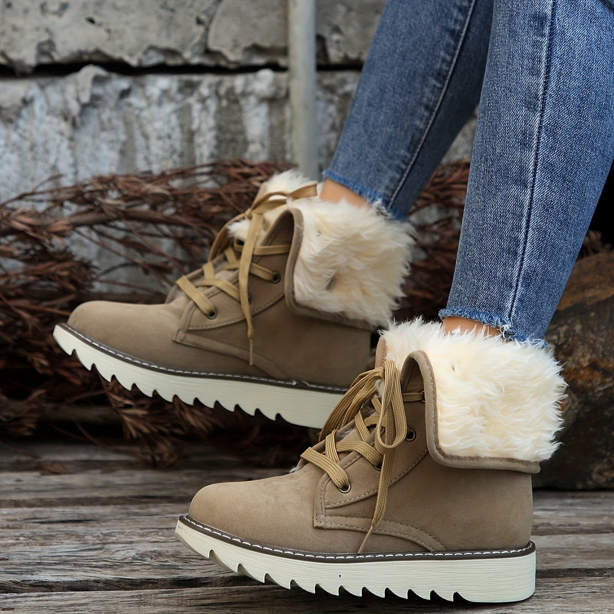 Bottes de Neige à Lacets Douces et Chaudes Femmes