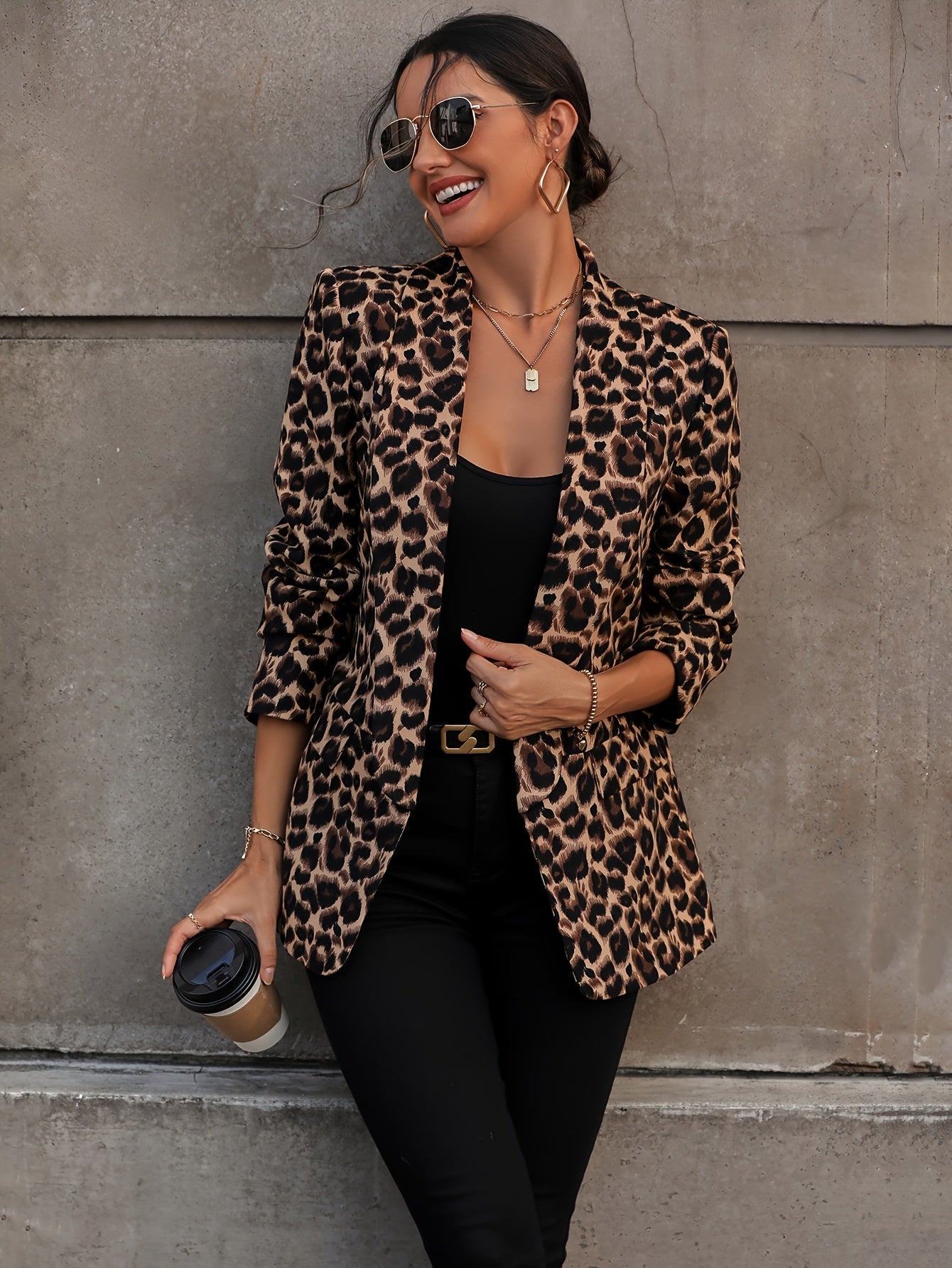 Sofia - Blazer Long Élégant avec Imprimé Léopard pour Femmes