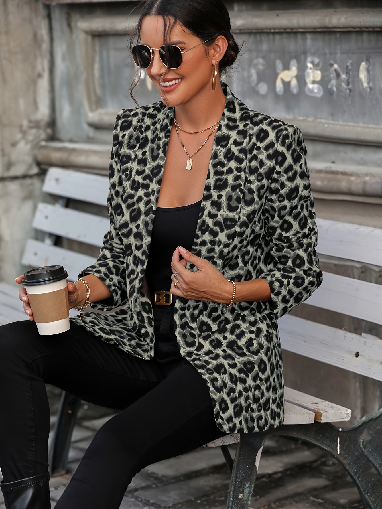 Sofia - Blazer Long Élégant avec Imprimé Léopard pour Femmes