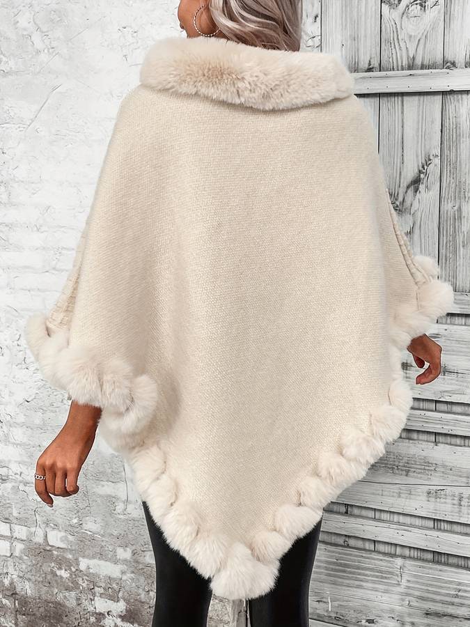 Carmel - Poncho Beige avec Fausse Fourrure pour Femmes