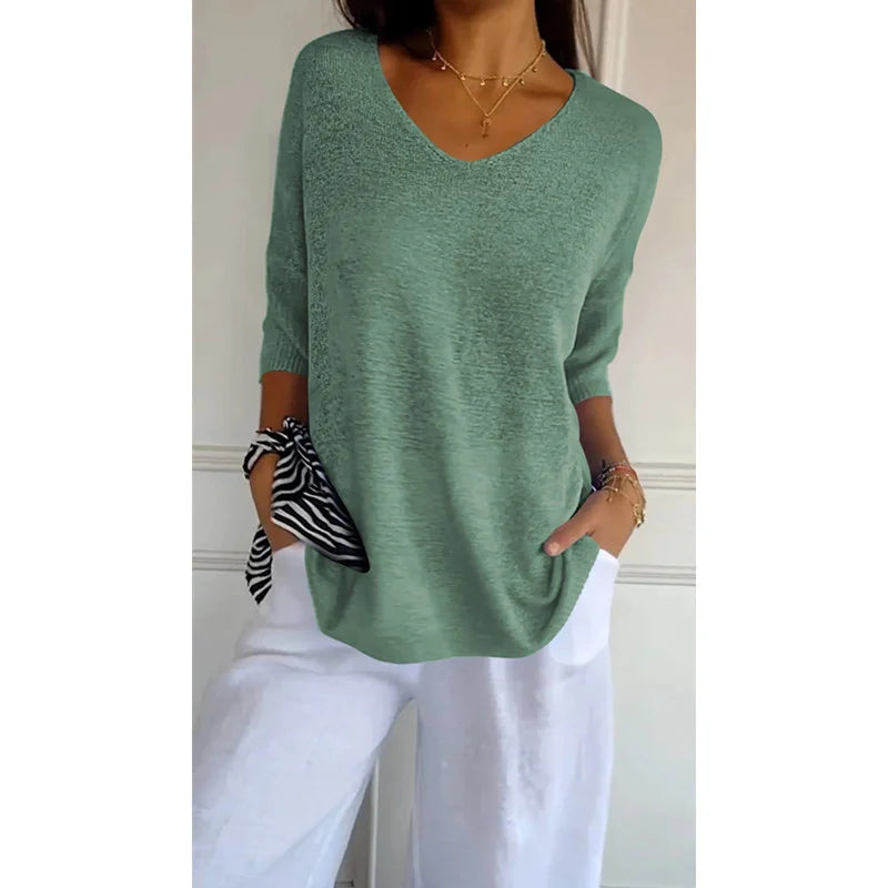 Melissa - Top tricoté uni avec col en V