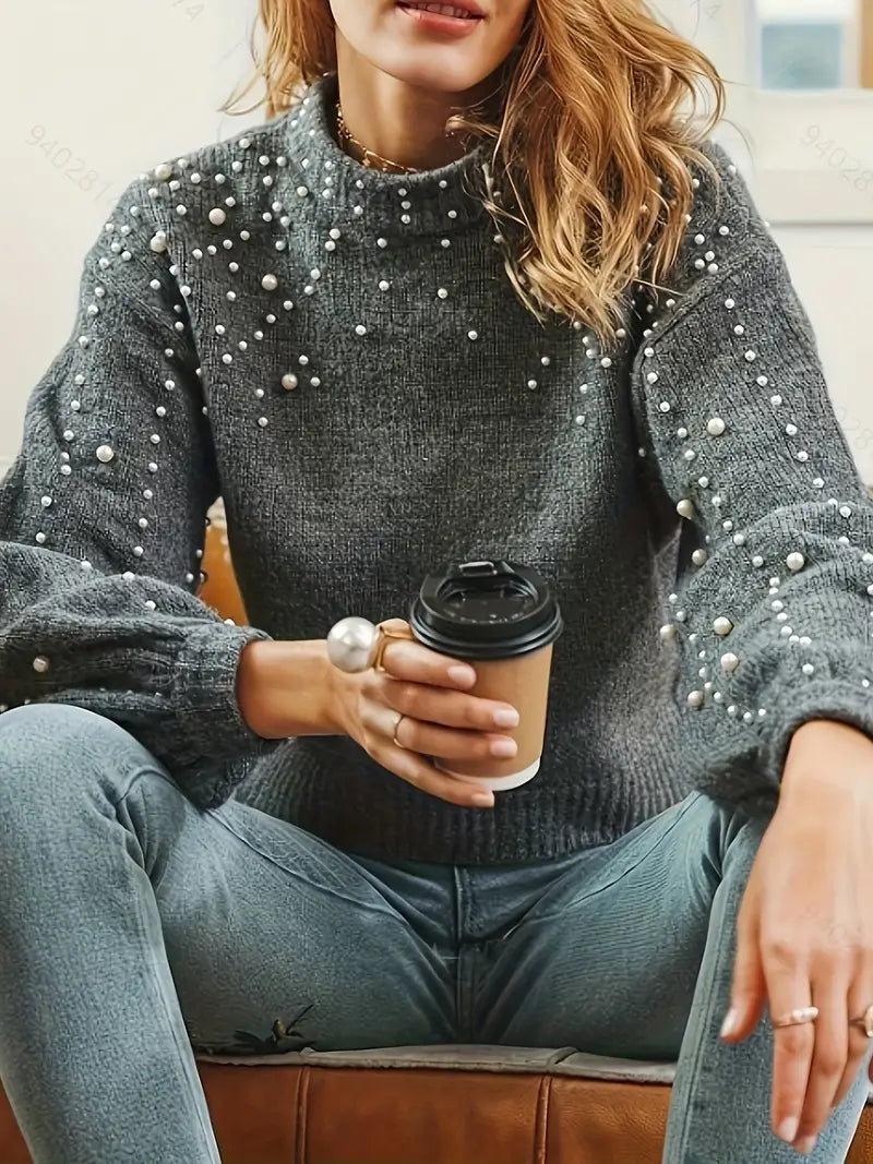 Elizabeth - Pull tricoté à la mode pour dames avec décorations en perles