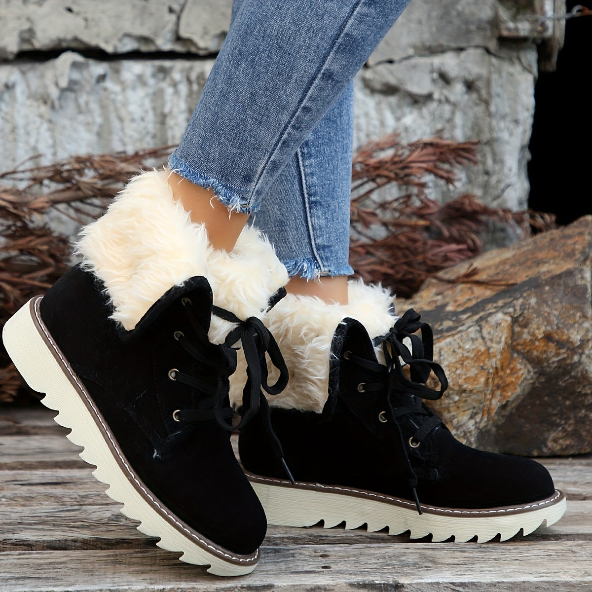 Bottes de Neige à Lacets Douces et Chaudes Femmes