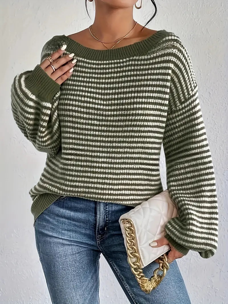 Olive - Pull tricoté à épaules tombantes