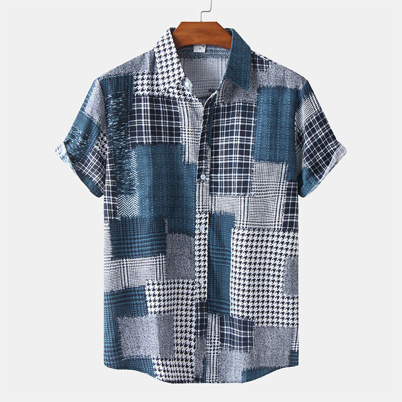 Chemise élégante à motifs artistiques pour homme à manches courtes