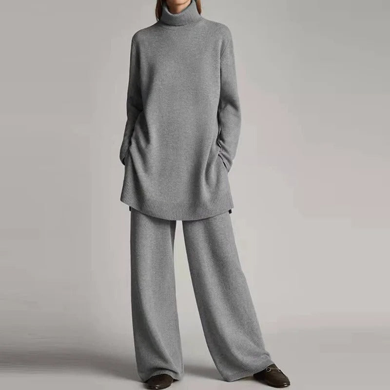 Hulda - Ensemble pull à col roulé à manches longues et pantalon large pour femmes