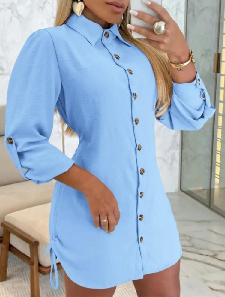 Lottie - Robe chemise à manches longues avec col rabattu et patte de boutonnage
