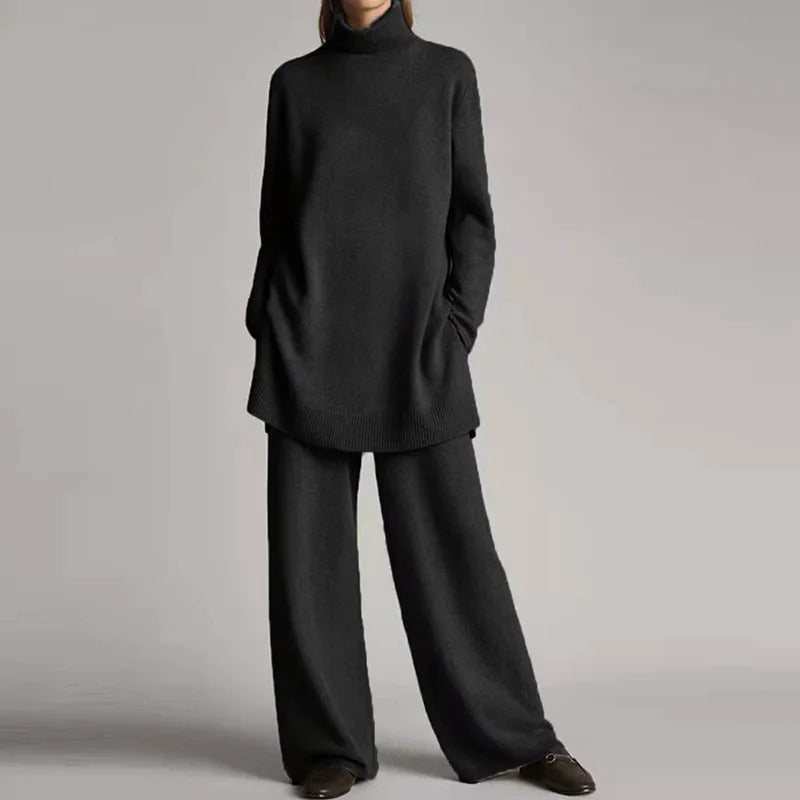 Hulda - Ensemble pull à col roulé à manches longues et pantalon large pour femmes