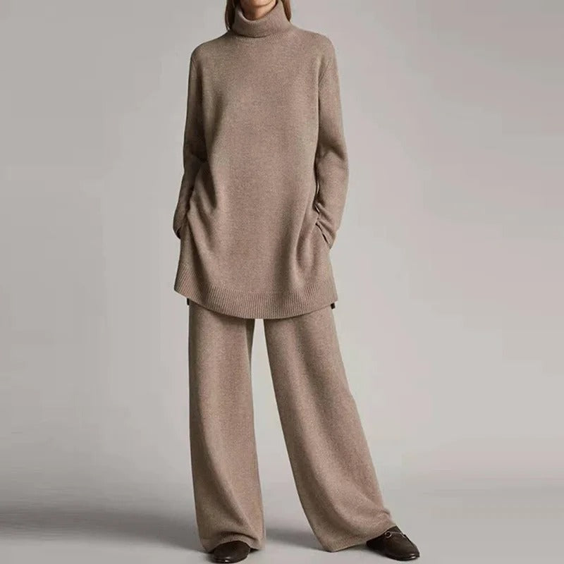 Hulda - Ensemble pull à col roulé à manches longues et pantalon large pour femmes
