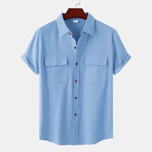 Géraud - Chemise décontractée pour homme en coton et lin, à manches courtes