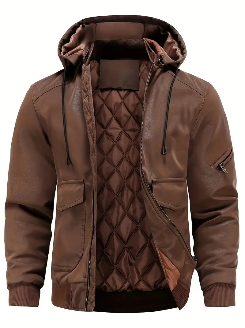 Veste d'hiver en Cuir avec Capuche pour Hommes