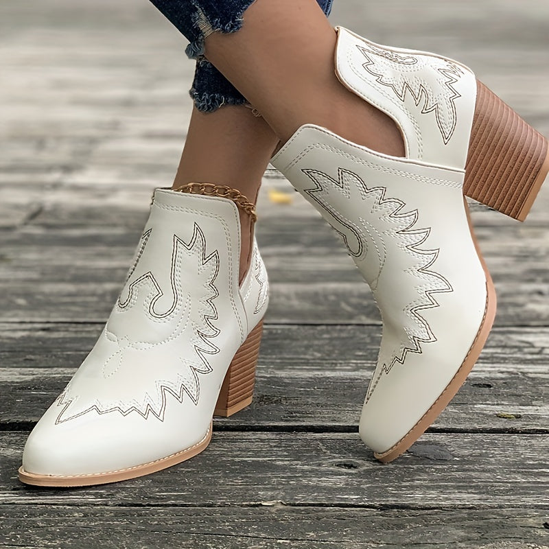 Estika | Bottes Western pour Femme avec Talon Bloc et Broderie Rétro