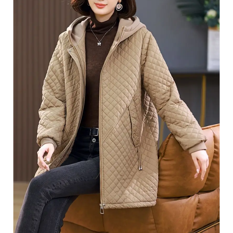 Calypso | Manteau Hiver Femme à Capuche, Zip Complet et Doublure Polaire – Design Matelassé avec Poches Latérales