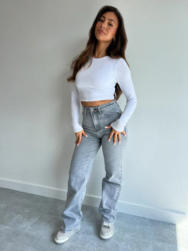 Chic Jeans stretch taille haute gris femme