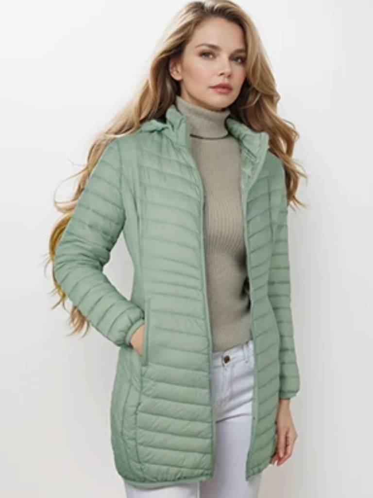 Daline | Veste Hivernale Légère à Capuche et Fermeture Éclair pour Femme, Coupe Slim et Matelassée