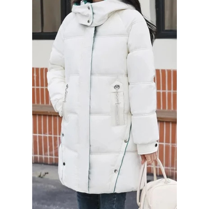 Théa | Manteau d'Hiver Matelassé Femme à Capuche et Poches Zippées