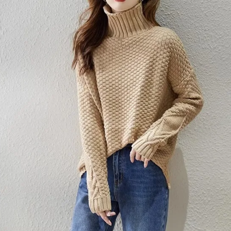 Cyrielle | Pull Turtleneck Structuré à Manches Tricotées pour Femme, Confort et Élégance