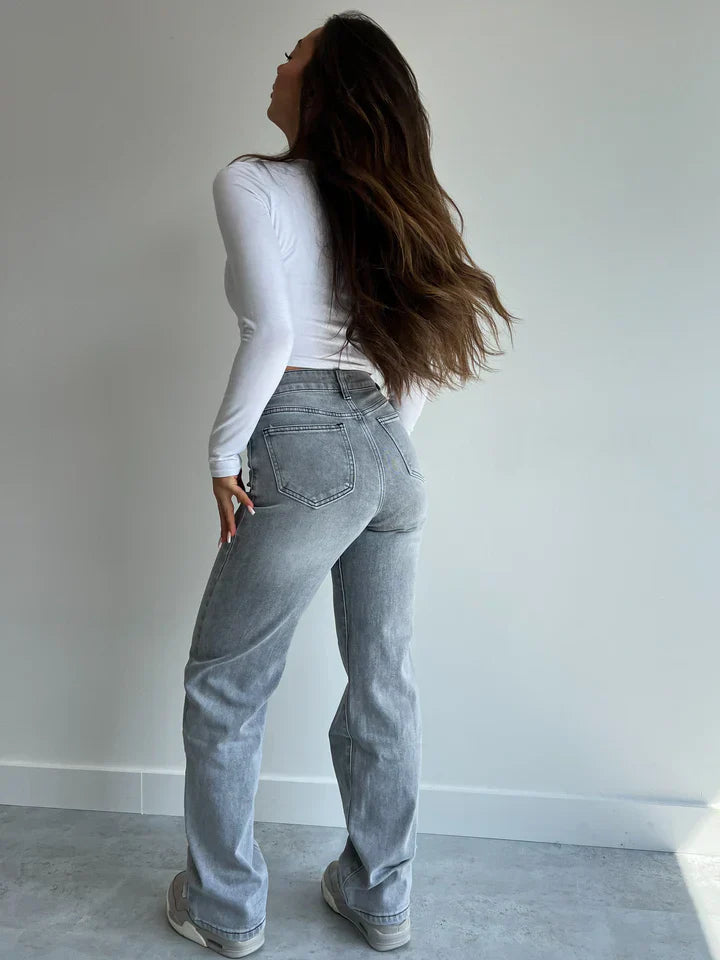 Chic Jeans stretch taille haute gris femme