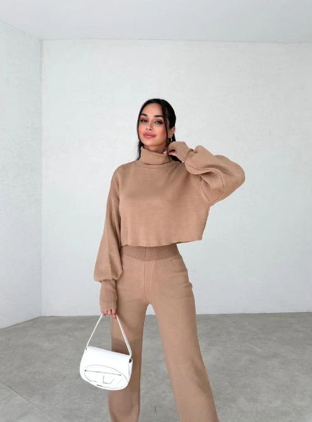 Ensemble Hiver Tricoté Turtleneck Pantalon Femme