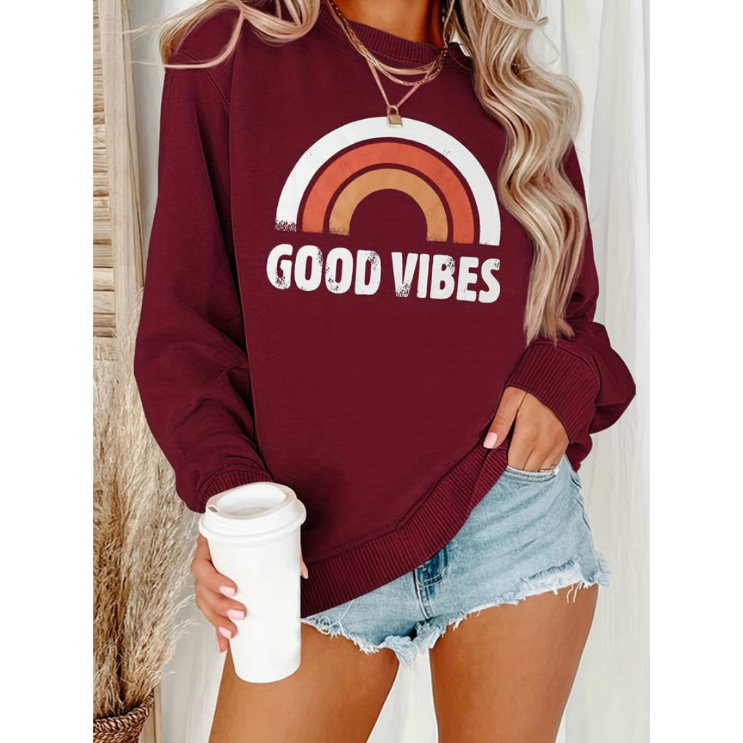 Goodie | Sweat-shirt Femme à Col Rond avec Imprimé "Good Vibes"