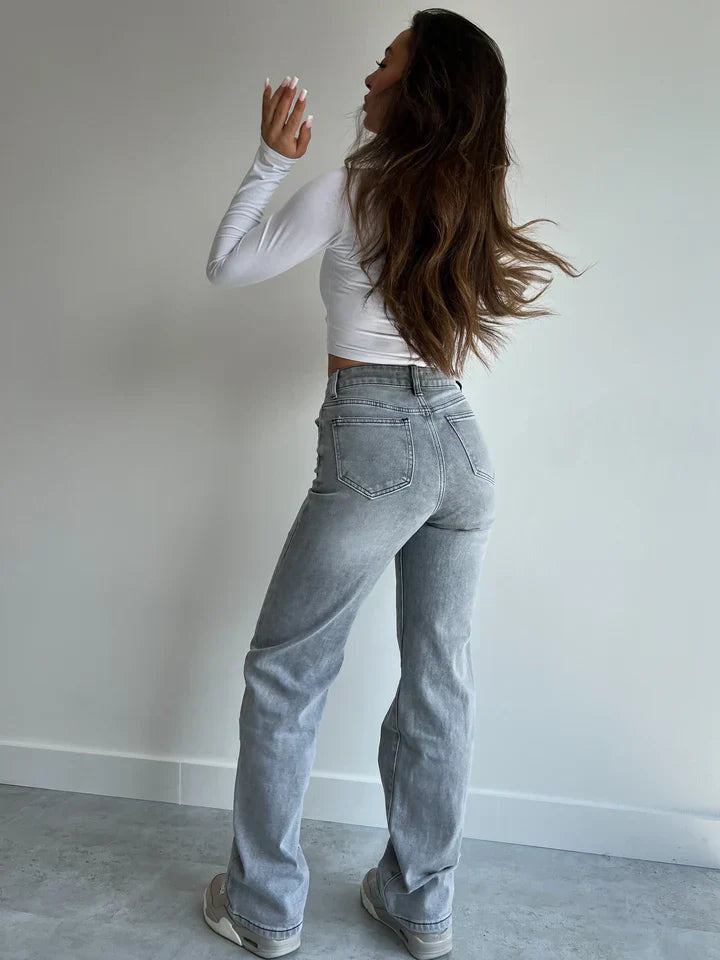 Chic Jeans stretch taille haute gris femme