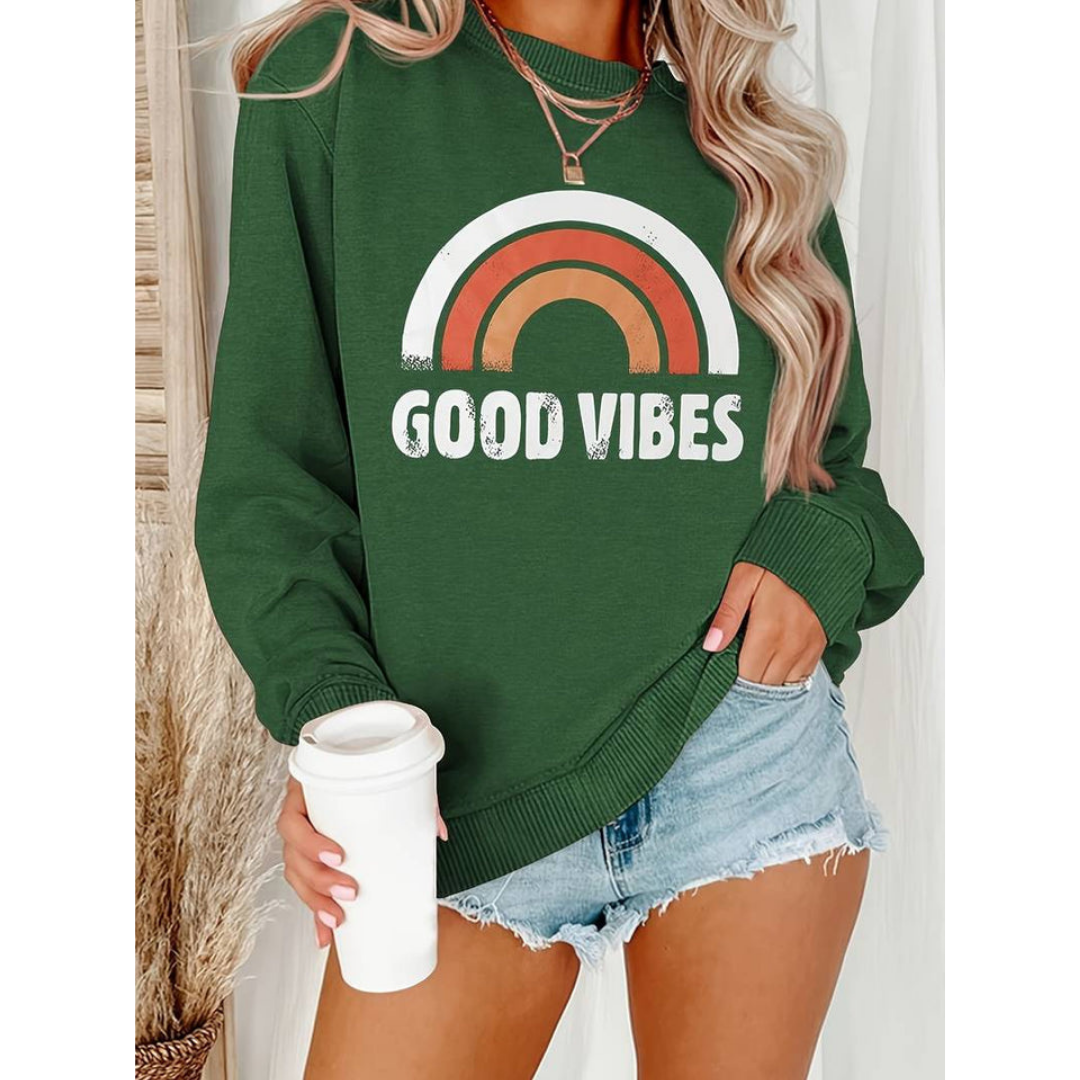 Goodie | Sweat-shirt Femme à Col Rond avec Imprimé "Good Vibes"