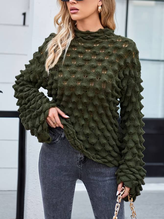 Winona | Pull Vert Élégant avec Volants – Style et Confort