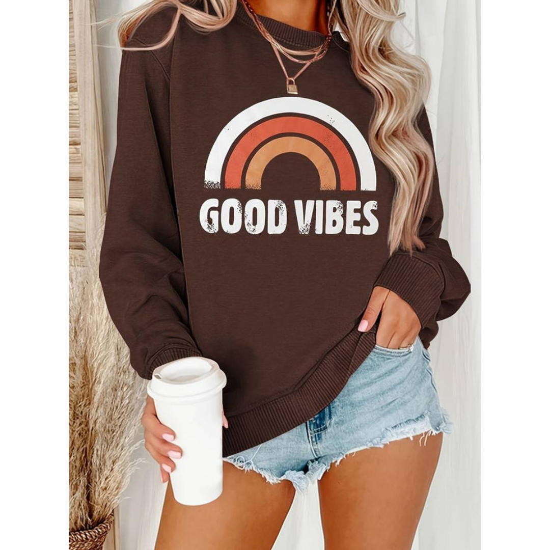 Goodie | Sweat-shirt Femme à Col Rond avec Imprimé "Good Vibes"