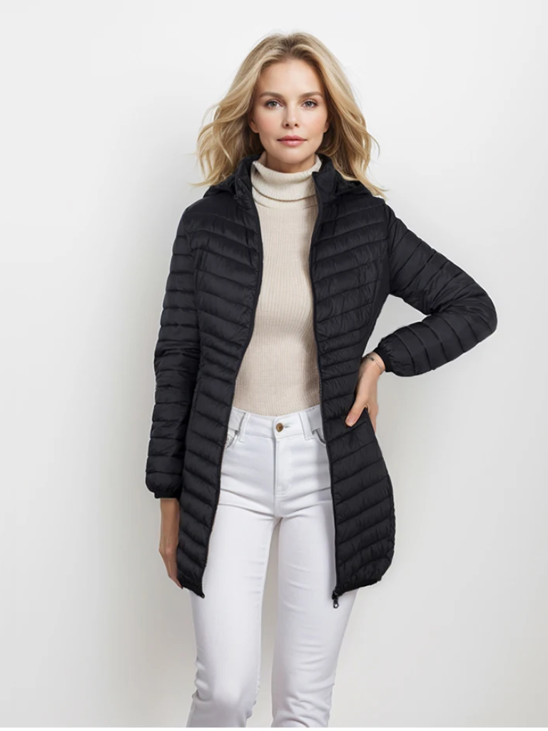 Daline | Veste Hivernale Légère à Capuche et Fermeture Éclair pour Femme, Coupe Slim et Matelassée