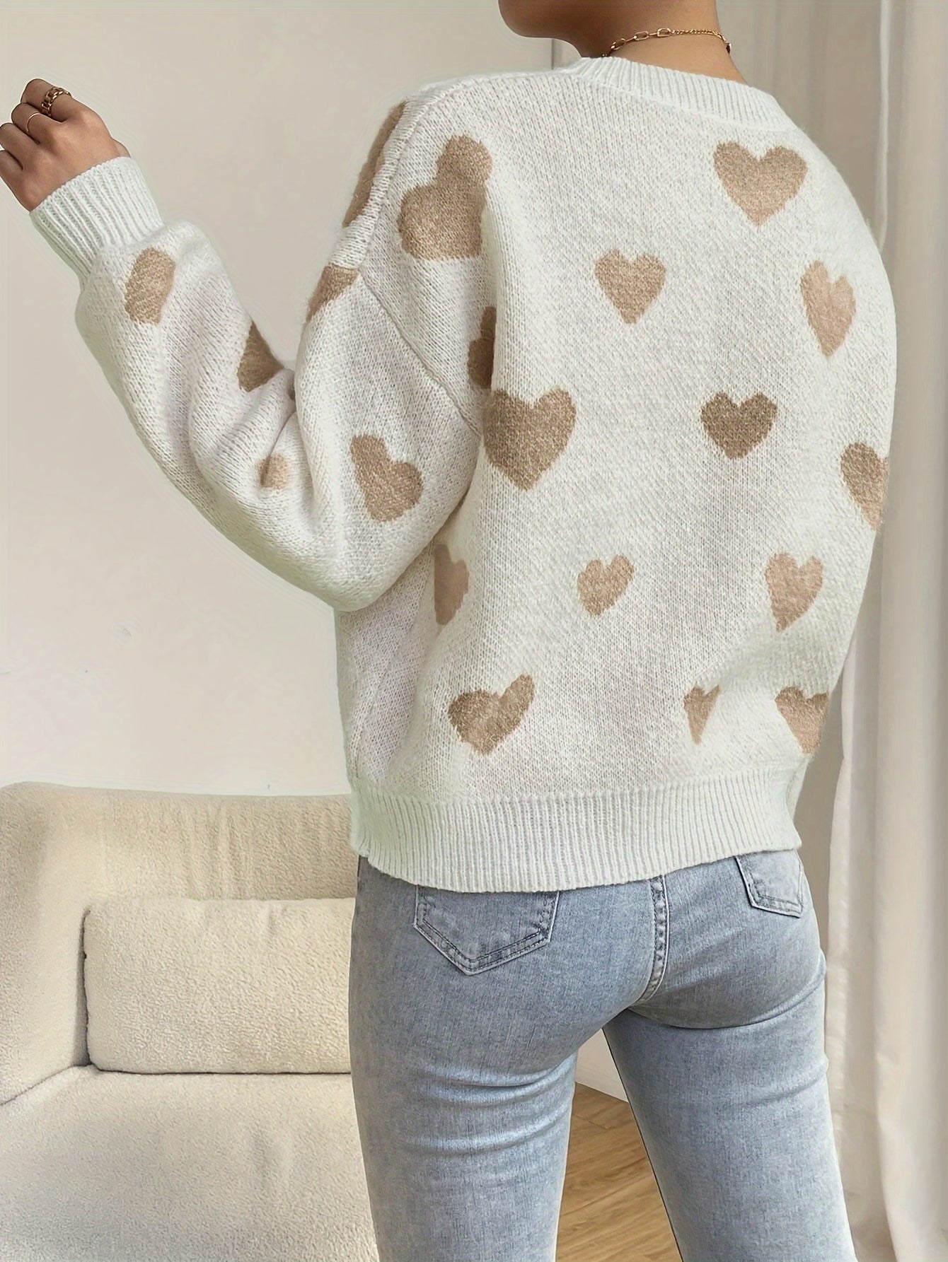 Pull à Motifs de Coeur pour Femmes