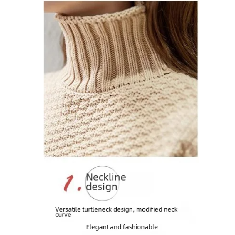 Cyrielle | Pull Turtleneck Structuré à Manches Tricotées pour Femme, Confort et Élégance