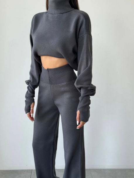 Ensemble Hiver Tricoté Turtleneck Pantalon Femme