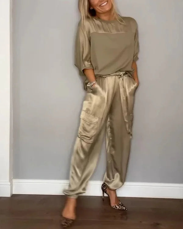 Ensemble Pantalon Décontracté Satin Luxueux Femmes